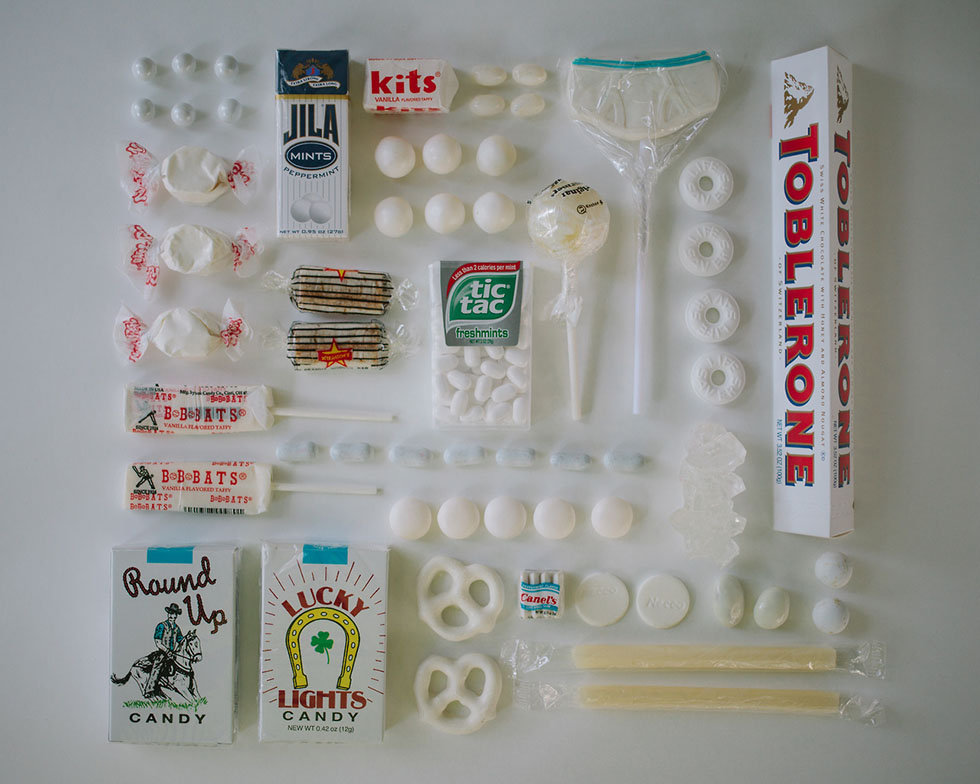 arrange objects photography idea white candies emily blincoe