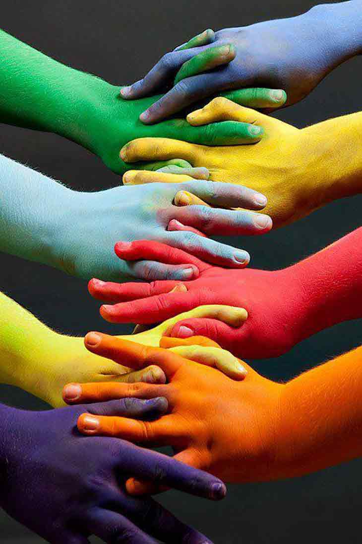 5 hands colorful photography