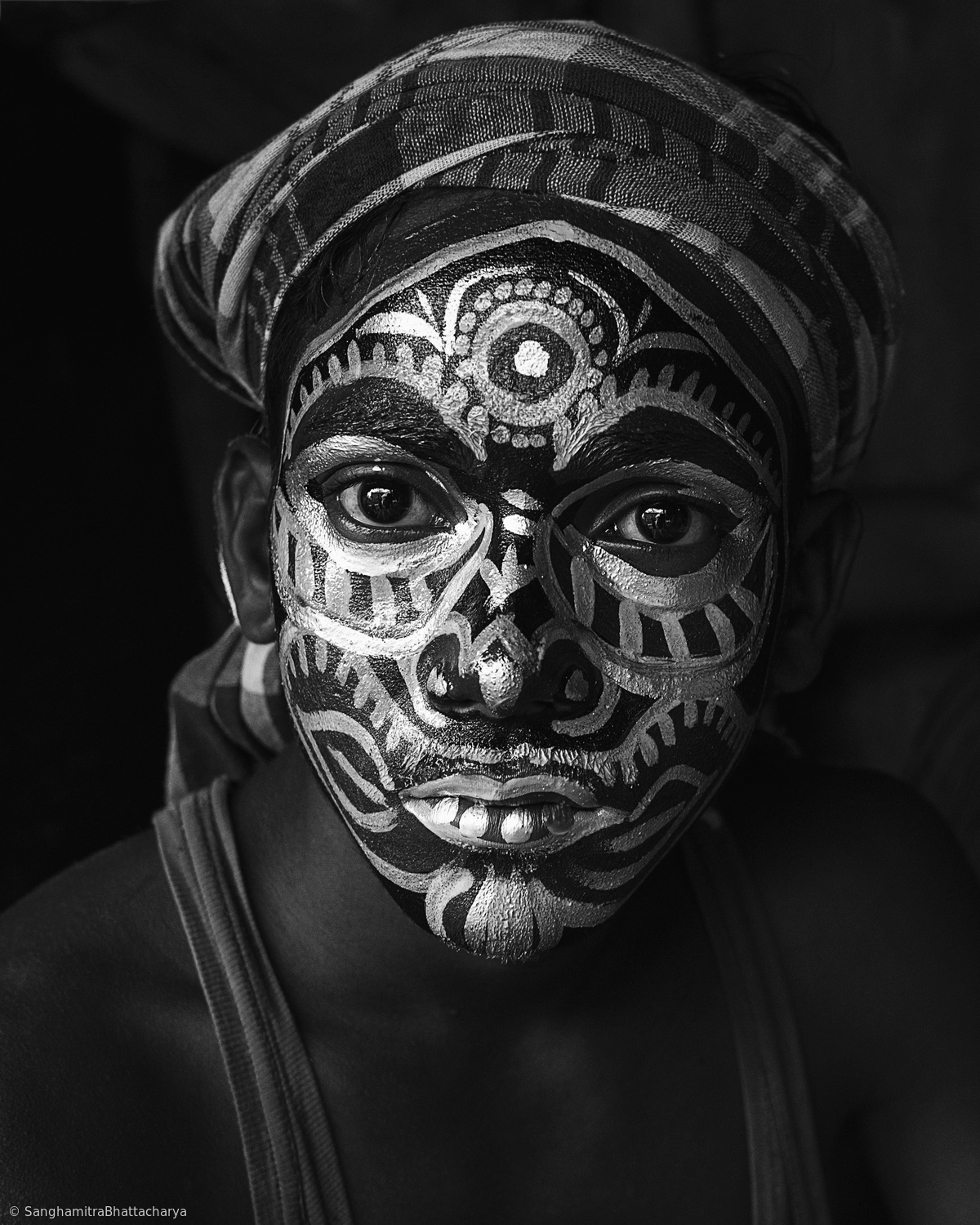 black white photography face painting by sanghamitra bhattacharya
